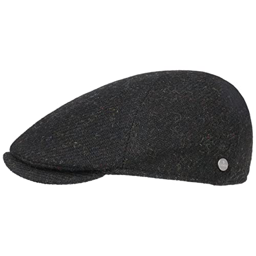 LIERYS Harris Tweed Gatsby Flatcap Herren - Made in Italy - Schirmmütze aus 100% Schurwolle - Handmade - Schiebermütze gefüttert - Meliert - Herrencap Herbst/Winter schwarz 57 cm von LIERYS