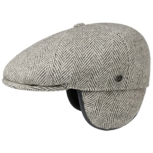 LIERYS Herringbone Flatcap mit Ohrenklappen - Schiebermütze Herbst/Winter - Wärmender Ohrenschutz - Handmade in Italy beige 59 cm von LIERYS