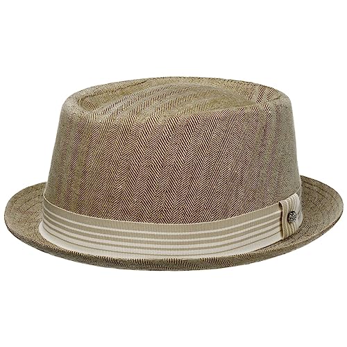 LIERYS Herringbone Pork Pie Stoffhut Leinenhut Porkpie Sommerhut Sonnenhut Pork-Pie-Hut Damen/Herren - Made in Italy mit Futter, Ripsband Frühling-Sommer - M (56-57 cm) beige von LIERYS