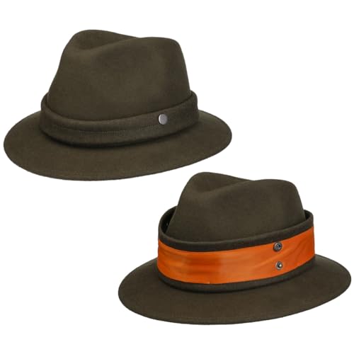 LIERYS Hunting Jagdhut Herren Filzhut mit Signalband Neon Made in Italy Outdoorhut wasserabweisend knautschbar Wollhut Sommer Winter Regenhut Oliv L (58-59 cm) von LIERYS