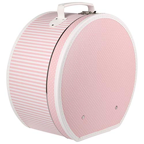LIERYS Hutkoffer Dots and Stripes Damen - Maße: 40 cm x 21 cm - Hutschachtel aus Pappe mit Kunstleder überzogen - Metallverschluss - Runder Hutkarton mit Tragegriff - Hutzubehör rosa von LIERYS
