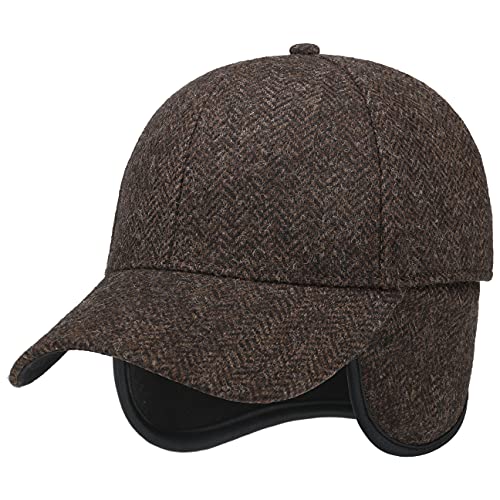 LIERYS Jerome Wollcap mit Ohrenklappen Herren - Aus 100% Wolle - Gefüttert mit Fleece - Wintercap mit Nacken- & Ohrenschutz - Schirmlänge 7 cm - Baseballcap - Basecap Herbst/Winter braun L (58-59 cm) von LIERYS