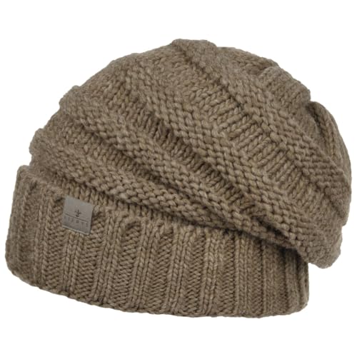 LIERYS Jil Oversize Strickmütze Beanie Damen Made in Germany Wollmütze mit Schurwolle Innenfutter Damen Herbst Winter Taupe One Size von LIERYS