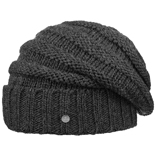 LIERYS Jil Oversize Strickmütze Beanie Damen - Mütze Made in Germany - Wollmütze mit Schurwolle - Wintermütze mit Innenfutter - One Size 54-59 cm - Damenmütze Herbst/Winter anthrazit One Size von LIERYS