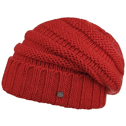 LIERYS Jil Oversize Strickmütze Beanie Damen - Mütze Made in Germany - Wollmütze mit Schurwolle - Wintermütze mit Innenfutter - One Size 54-59 cm - Damenmütze Herbst/Winter rot One Size von LIERYS