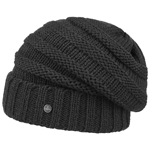 LIERYS Jil Oversize Strickmütze Beanie Damen - Mütze Made in Germany - Wollmütze mit Schurwolle - Wintermütze mit Innenfutter - One Size 54-59 cm - Damenmütze Herbst/Winter schwarz One Size von LIERYS