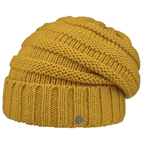 LIERYS Jil Oversize Strickmütze Beanie Damen Made in Germany Wollmütze mit Schurwolle Innenfutter Damen Herbst Winter senf One Size von LIERYS