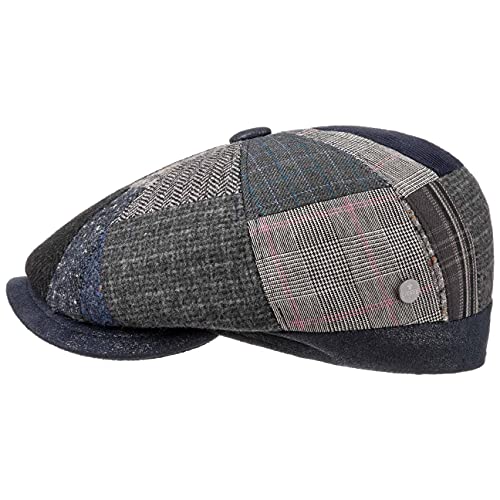 LIERYS Larent Patchwork Flatcap Herren - Achtteilige Schirmmütze - Made in Italy - Mütze mit Wolle und Innenfutter - Ballonmütze Herbst/Winter blau 57 cm von LIERYS