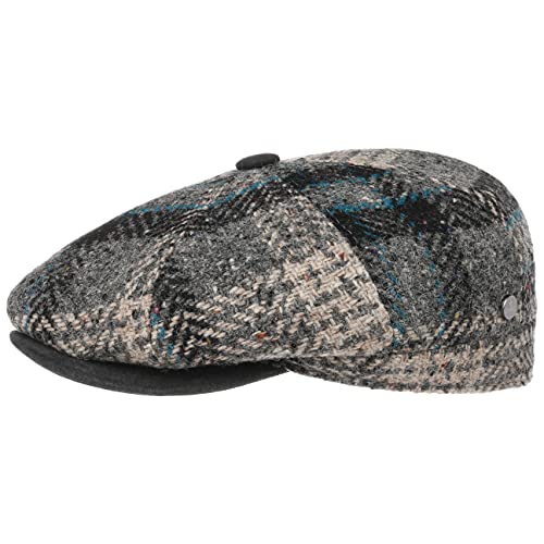 LIERYS Lean Wool Flatcap - Mehrfarbige Mütze - Elegante Schiebermütze - Karierte Wollcap mit Lederdetails - Made in Italy - Herren - Herbst/Winter schwarz-grau 55 cm von LIERYS