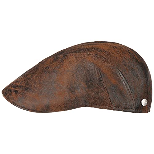 LIERYS Leder Flatcap Herren - Made in Italy - Schirmmütze aus Leder - Schiebermütze mit Futter aus Baumwolle - Ledercap in Used-Look-Optik - Größen (55-60 cm) - Cap Sommer/Winter braun 59 cm von LIERYS