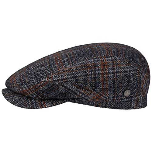 LIERYS Lennartson Wool Flatcap Klassische Schirmmütze Karomuster Baumwollfutter Herren Herbst Winter dunkelblau 63 cm von LIERYS