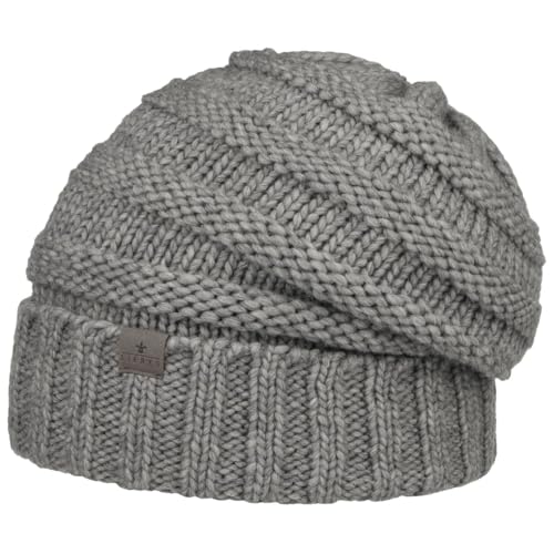LIERYS Long Beanie Strickmütze Damen Herren Made in Germany Herbst Winter Oversize mit Strickmuster Alpakawolle hellgrau One Size von LIERYS