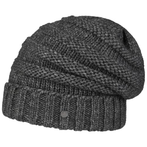 LIERYS Long Beanie Strickmütze Damen Herren Made in Germany Herbst Winter Oversize mit Strickmuster Alpakawolle grau One Size von LIERYS