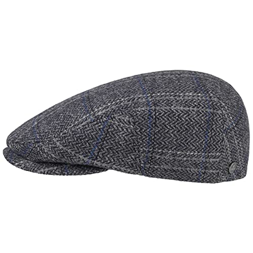 LIERYS Melico Virgin Wool Flatcap - Klassische Schiebermütze - Wintercap mit Fischgrätmuster Herren - Warme Wollcap - Herbst/Winter - Made in The EU grau S (54-55 cm) von LIERYS