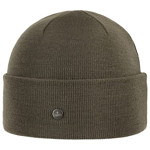 LIERYS Merino GOTS Umschlagmütze Merinomütze Wollmütze Beanie Strickmütze Damen/Herren - Made in Germany mit Umschlag Herbst-Winter - One Size Oliv von LIERYS