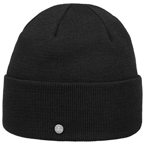 LIERYS Merino GOTS Umschlagmütze Merinomütze Wollmütze Beanie Strickmütze Damen/Herren - Made in Germany mit Umschlag Herbst-Winter - One Size schwarz von LIERYS