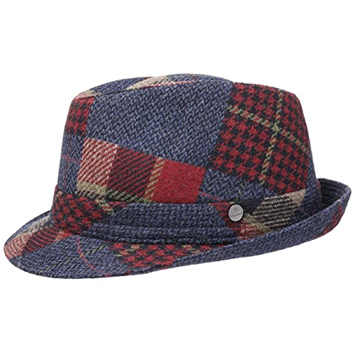 LIERYS Merino Patchwork Trilby Fedora Stil Temperaturregulierend UV Schutz Made in Italy Unisex Herbst Winter blau L (58-59 cm) von LIERYS