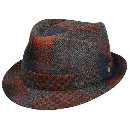 LIERYS Merino Patchwork Trilby Fedora Stil Temperaturregulierend UV Schutz Made in Italy Unisex Herbst Winter grau M (56-57 cm) von LIERYS