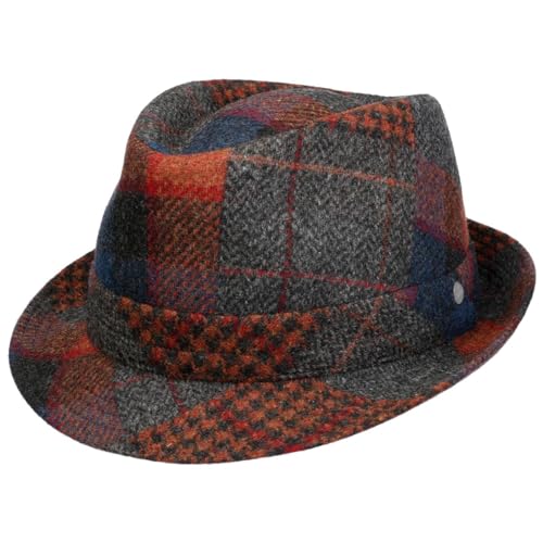LIERYS Merino Patchwork Trilby Fedora Stil Temperaturregulierend UV Schutz Made in Italy Unisex Herbst Winter grau XL (60-61 cm) von LIERYS