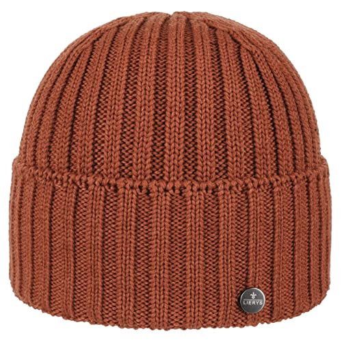 LIERYS Merino Strickmütze mit Umschlag - Winterbeanie - Klassisch und warm für Damen und Herren - Made in Germany - Elastische Passform Terracotta One Size von LIERYS