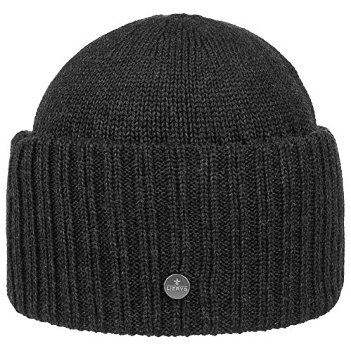 LIERYS Merinomütze mit großem Umschlag Damen/Herren - Strickmütze aus Merinowolle - Wollmütze Made In Germany - Beanie Herbst/Winter - Wintermütze anthrazit One Size von LIERYS