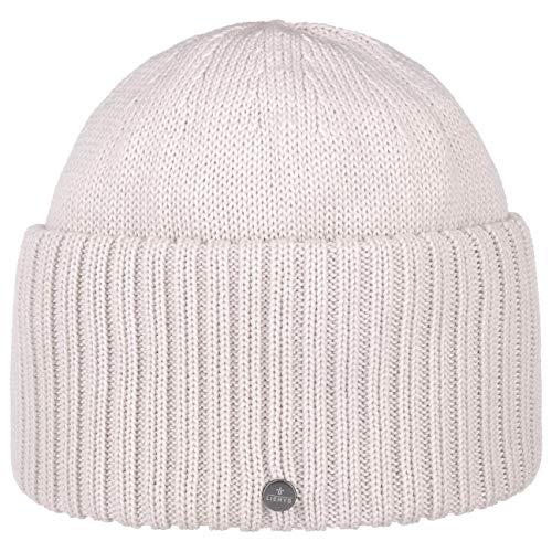LIERYS Merinomütze mit großem Umschlag Damen/Herren - Strickmütze aus Merinowolle - Wollmütze Made In Germany - Beanie Herbst/Winter - Wintermütze hellgrau One Size von LIERYS