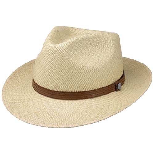 LIERYS Mesalon Fedora Panamahut Strohhut Panamastrohhut Sonnenhut Sommerhut Herren - Made in Italy mit Lederband, Lederband Frühling-Sommer - XL (60-61 cm) Natur von LIERYS