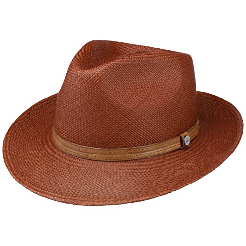 LIERYS Mesalon Fedora Panamahut Strohhut Panamastrohhut Sonnenhut Sommerhut Herren - Made in Italy mit Lederband, Lederband Frühling-Sommer - XL (60-61 cm) braun von LIERYS