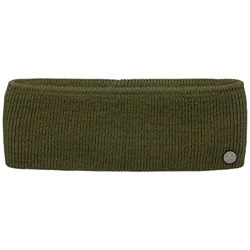 LIERYS Mono Stirnband Damen/Herren 8 cm breit - Made in Germany - dreilagiges Strickband gefüttert mit Baumwolle - Rippstrick Ohrenwärmer 54-60 cm - Ohrenschutz Herbst/Winter oliv One Size von LIERYS