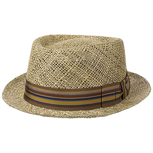 LIERYS Montappo Pork Pie Strohhut - Naturfarbener Hut - Fedora-Form - Sommerhut mit Ripsband - Unisex - Frühjahr/Sommer - Made in Italy Natur-braun M (56-57 cm) von LIERYS