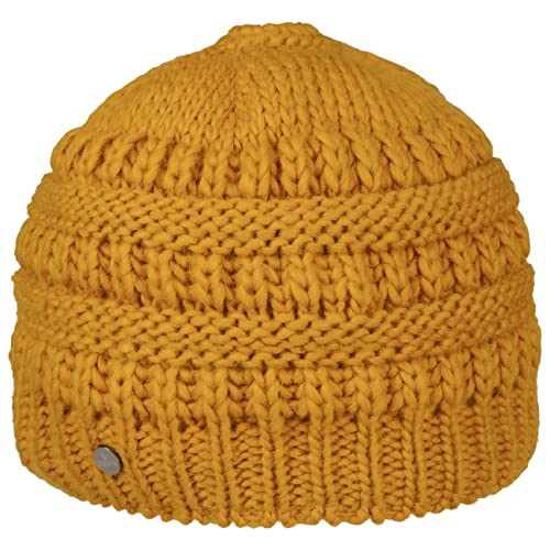 LIERYS Mütze mit Zopfloch für Pferdeschwanz Damen - Strickmütze mit Loch gefüttert - Beanie mit Schurwolle und Alpakawolle - Futter mit hohem Baumwollanteil - Herbst/Winter senf One Size von LIERYS