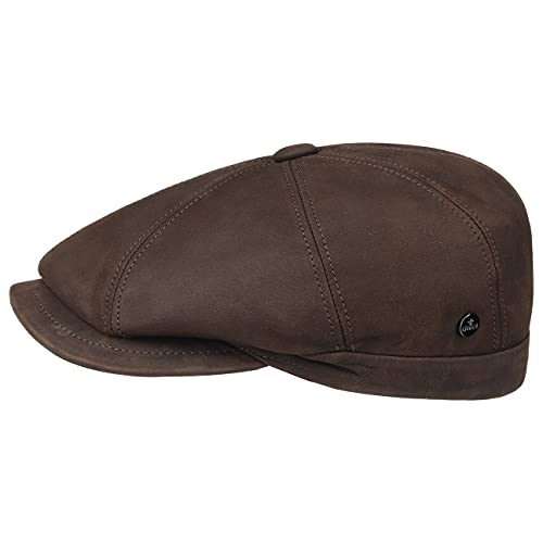 LIERYS Nappa Wax Ledermütze Schirmmütze für Herren - Flatcap aus 100% Leder - Wintercap Made in Italy - Herrenkappe Herbst/Winter Dunkelbraun 54 cm von LIERYS