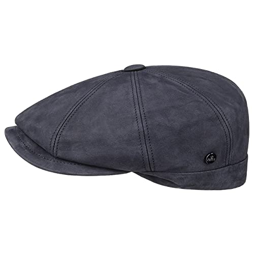 LIERYS Nappa Wax Ledermütze Schirmmütze für Herren - Flatcap aus 100% Leder - Wintercap Made in Italy - Herrenkappe Herbst/Winter blau 59 cm von LIERYS