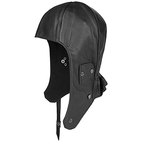 LIERYS Nappaleder Cabriohaube Damen/Herren - Fliegermütze aus Lamm-Nappaleder - Ledermütze mit Futter aus Baumwolle - Cabriomütze mit Kinnverschluss - Lederhaube Sommer/Winter schwarz L (58-59 cm) von LIERYS