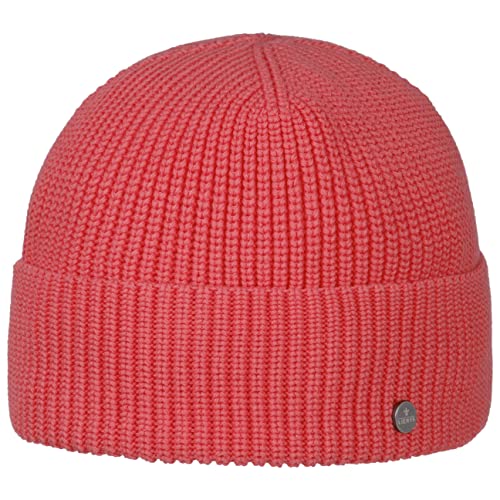 LIERYS Organic Cotton GOTS Short Beanie Strickmütze Baumwollmütze Mütze Wintermütze Damen/Herren - Made in Germany mit Umschlag Herbst-Winter - One Size Koralle von LIERYS