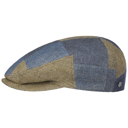 LIERYS Patchwork Driver Flatcap Schirmmütze Damen Herren Made in EU Sommer blau-beige L (58-59 cm) von LIERYS