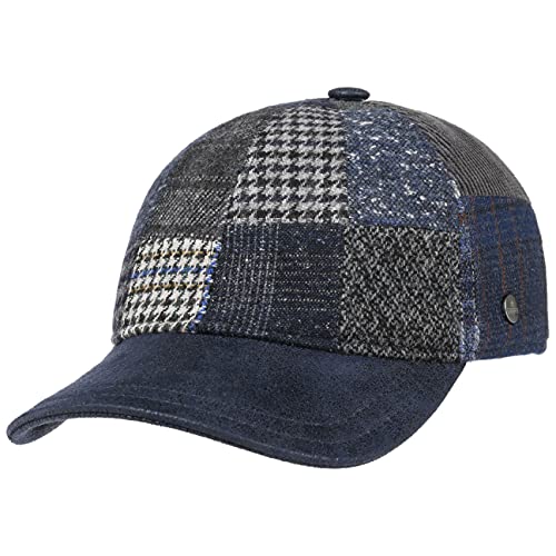 LIERYS Patchwork Wool Curved Cap Basecap Baseballcap Wollcap Herren - Made in Italy Metallschnalle, mit Schirm, Futter Herbst-Winter - S/M (55-57 cm) blau von LIERYS