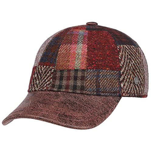 LIERYS Patchwork Wool Curved Cap Basecap Baseballcap Wollcap Herren - Made in Italy Metallschnalle, mit Schirm, Futter Herbst-Winter - S/M (55-57 cm) rot von LIERYS