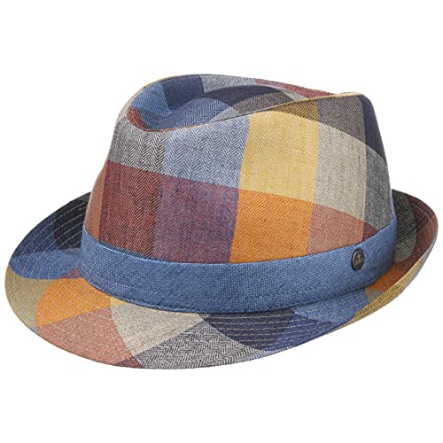 LIERYS Payato Checks Trilby Leinenhut Damen/Herren - Made in Italy - Fedora zu 100% aus Leinen - Stoffhut mit leichtem Futter - Leinentrilby mit Garniturband - Frühjahr/Sommer bunt XL (60-61 cm) von LIERYS