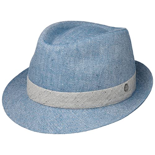 LIERYS Payato New Jeans Denim Trilby Hut Baumwollhut Stoffhut Sommerhut Sonnenhut Fedora Damen/Herren - Made in Italy mit Futter Frühling-Sommer Herbst-Winter - L (58-59 cm) blau von LIERYS