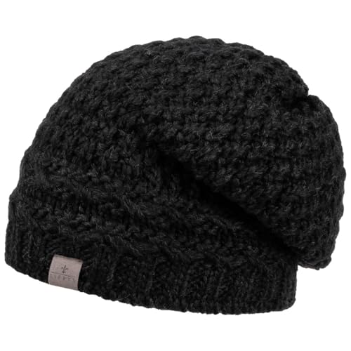 LIERYS Pinea Strickmütze mit Fleecefutter Alpakawolle Schurwolle Made in Germany Oversize-Beanie Damen Herren Herbst Winter schwarz One Size von LIERYS