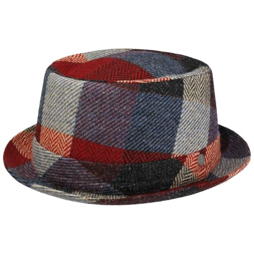 LIERYS Pork Pie Wollhut - Kariert - 100% Wolle - Made in Italy - Herren - Herbst Winter blau-rot S (54-55 cm) von LIERYS