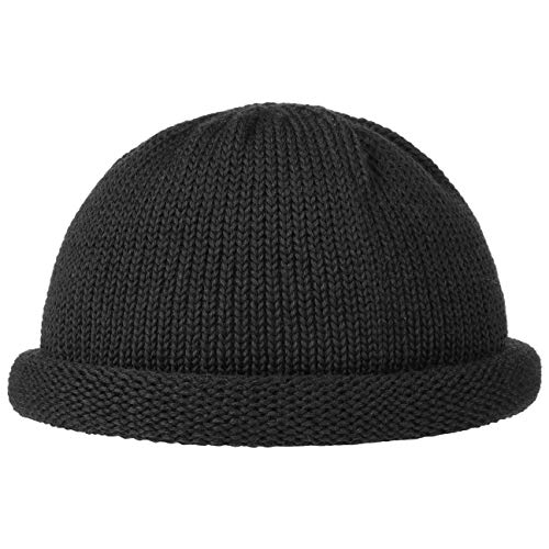 LIERYS Rollrandmütze für Damen/Herren - Dockermütze aus Schurwolle - Mütze Made in Germany - Beanie Herbst/Winter - Funktionale Strickmütze - Wollmütze schwarz One Size von LIERYS