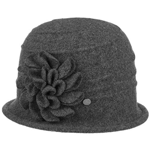 LIERYS Romina Cloche Wollhut - Hut - Elegante Form - Damen - Glockenhut mit Blütenapplikation - Herbst/Winter - Made in The EU anthrazit One Size von LIERYS