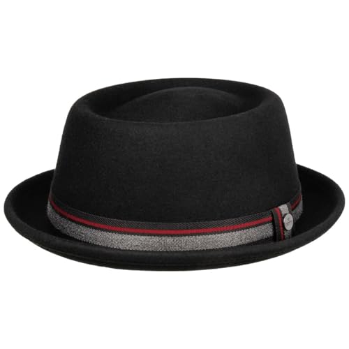 LIERYS Sanford Pork Pie Wollhut Porkpie Pork-Pie-Hut Wollfilzhut Herren - Herbst-Winter Winter - S (54-55 cm) schwarz von LIERYS