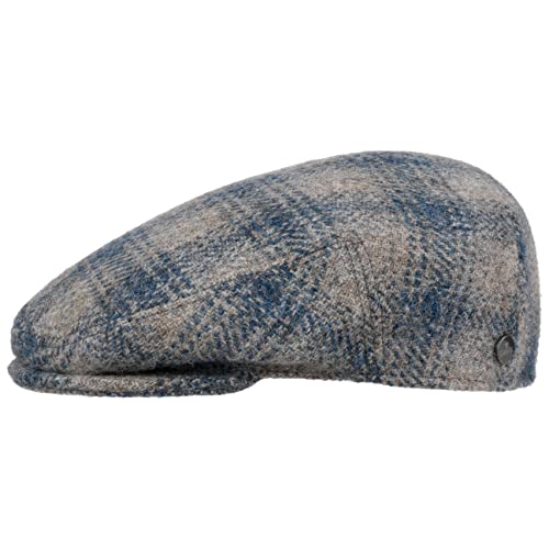 LIERYS Savedo Wool Flatcap Schirmmütze Schiebermütze Wollcap Karocap Herren - Made in Italy mit Schirm, Futter Herbst-Winter - 57 cm grau-blau von LIERYS