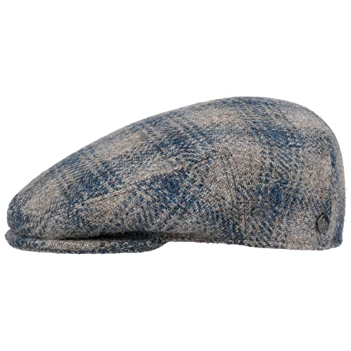 LIERYS Savedo Wool Flatcap Herren Handgefertigt in Italien 100% Schurwolle Gefüttert Baumwolle Karierte Mütze Herbst Winter grau-blau 58 cm von LIERYS