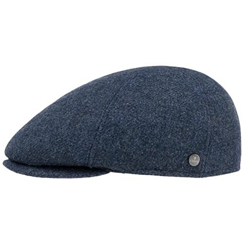 LIERYS Shetland Gatsby Flatcap Herren Made IN Italy - Schiebermütze aus Schurwolle - Gefütterte Schirmmütze - Handgefertigte Cap - Unifarbene Tweed-Cap - Herbst/Winter blau 60 cm von LIERYS