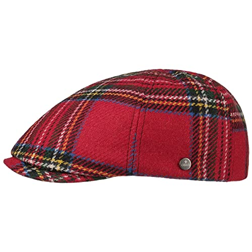 LIERYS Stewart Wool Check Flatcap Herren Made in EU 100% Wolle Baumwolle gefüttert Herbst Winter rot XL (60-61 cm) von LIERYS