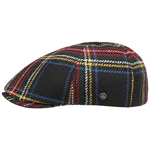 LIERYS Stewart Wool Check Flatcap Herren - Made in The EU - Aus 100% Wolle - Schlägermütze gefüttert mit Baumwolle - Verschiedene Größen (54-63 cm) - Herrencap Herbst/Winter schwarz L (58-59 cm) von LIERYS